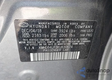 2019 Hyundai Elantra Value Edition from USA, damaged, VIN KMHD84LF3KU830674